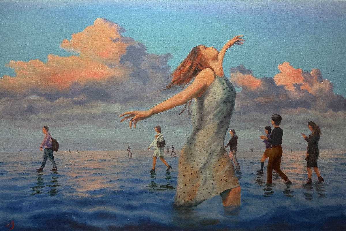 Surrealistic Portrait Oil Painting By Garry Arzumanyan, 47 X 31, Heteroscedasticity 03, Original Artwork