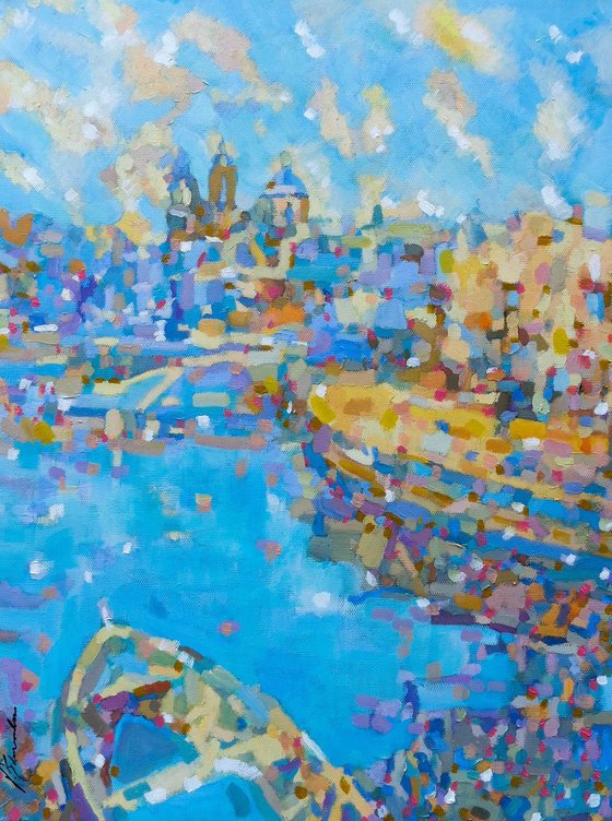 Harbour, Malta, oil painting