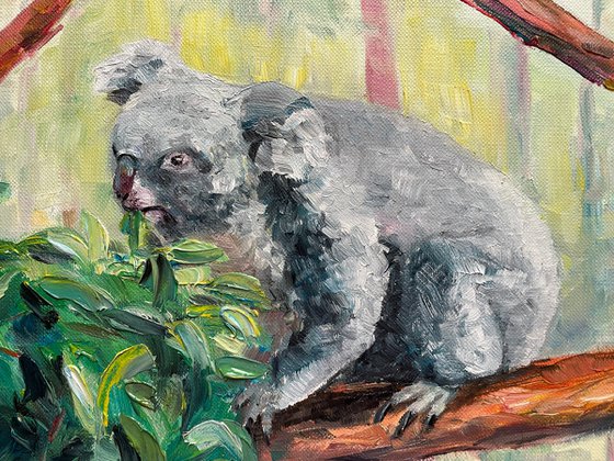 Koala Oil Painting, Cute Bear Original Artwork, Australia Wall Art, Animal Home Decor