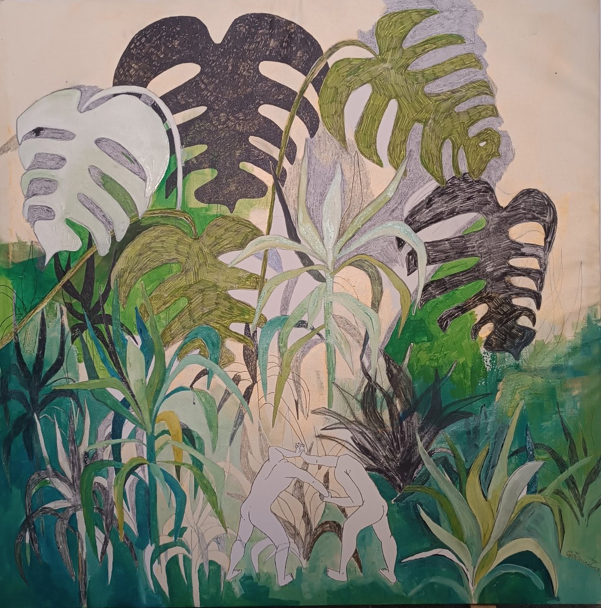 Organic Botanical Oil Painting By Isabellangela Germinario, 35 X 35, Untitled, Original Artwork