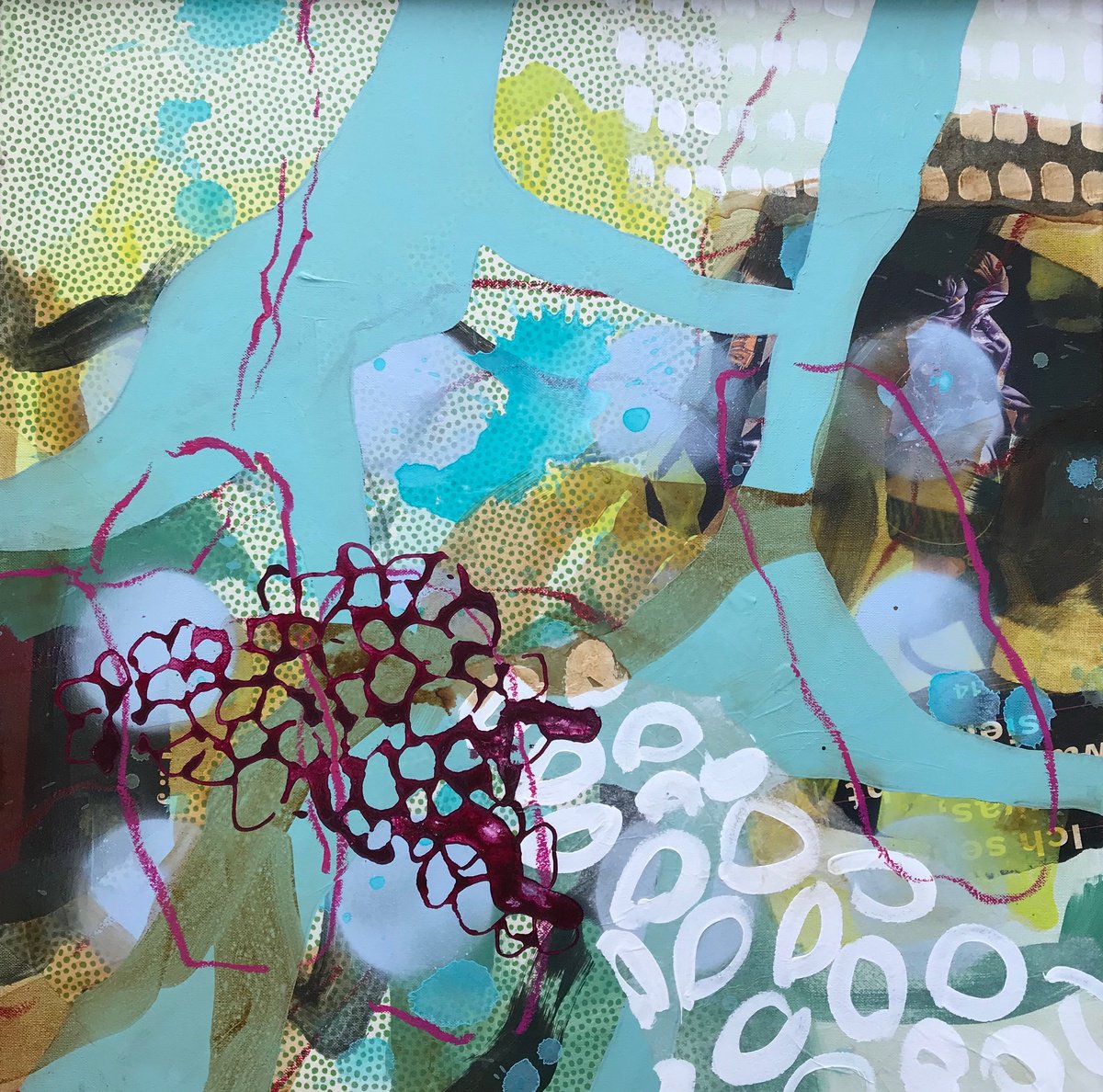 Abstract Painting By Marita Tobner, 24 X 24", Sparkling Waves, Original Artwork