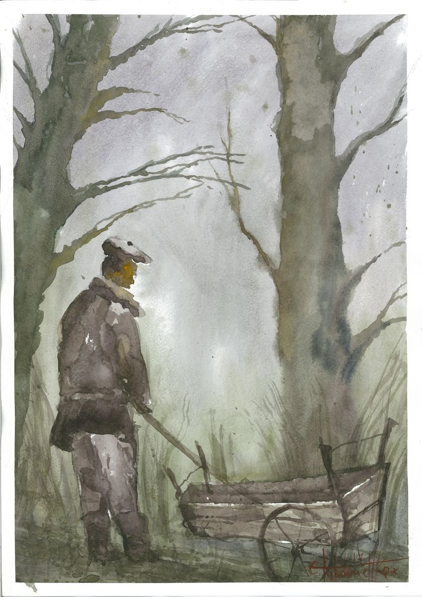 Impressionistic Still Life Watercolour By Eugene Gorbachenko, 12 X 17, Grandfather, Original Artwork