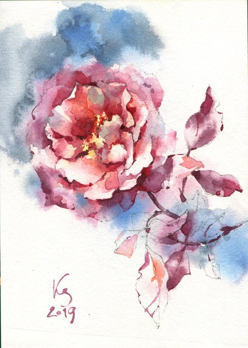 "Twilight smells like the scent of roses" original watercolor sketch small format by Ksenia Selianko