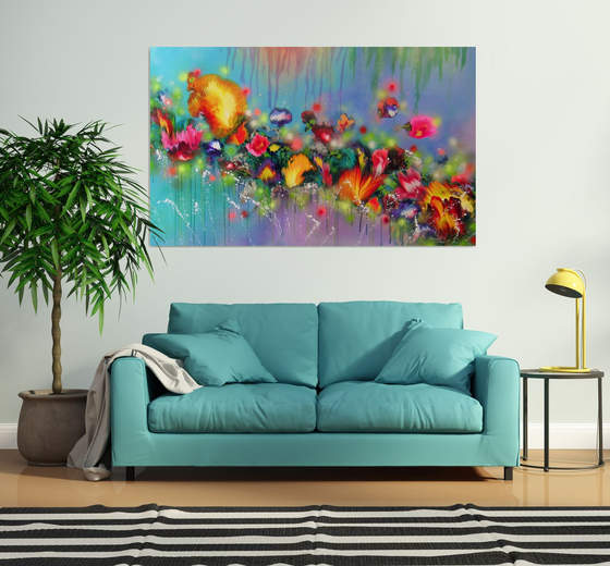 "Fairy Flowers" VERY LARGE Floral Painting