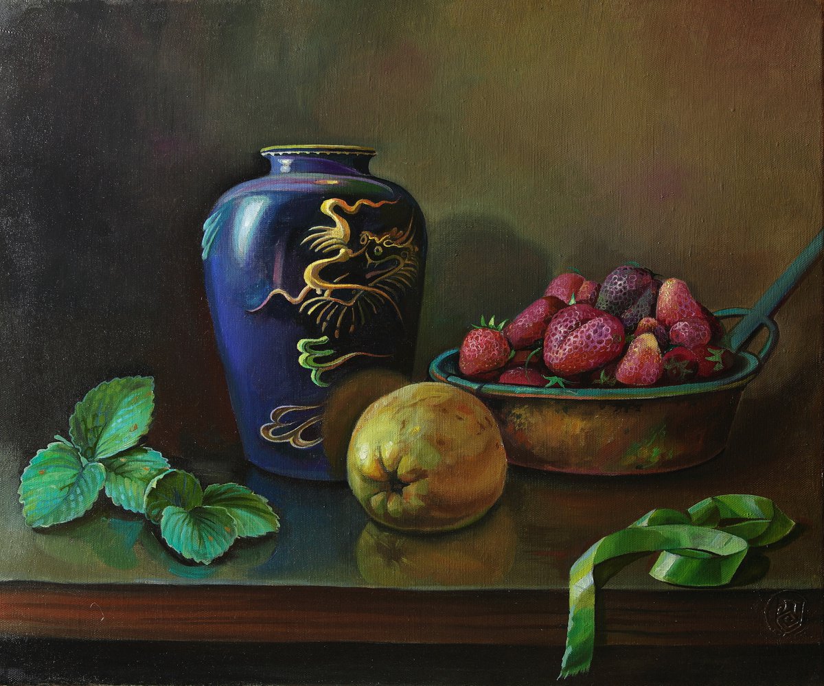 Still life with green ribbon by Sergey Lesnikov