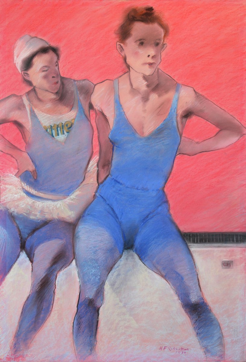 Portrait Painting By Nicholas Robertson, 21 X 30", Blue Dancers, Original Artwork
