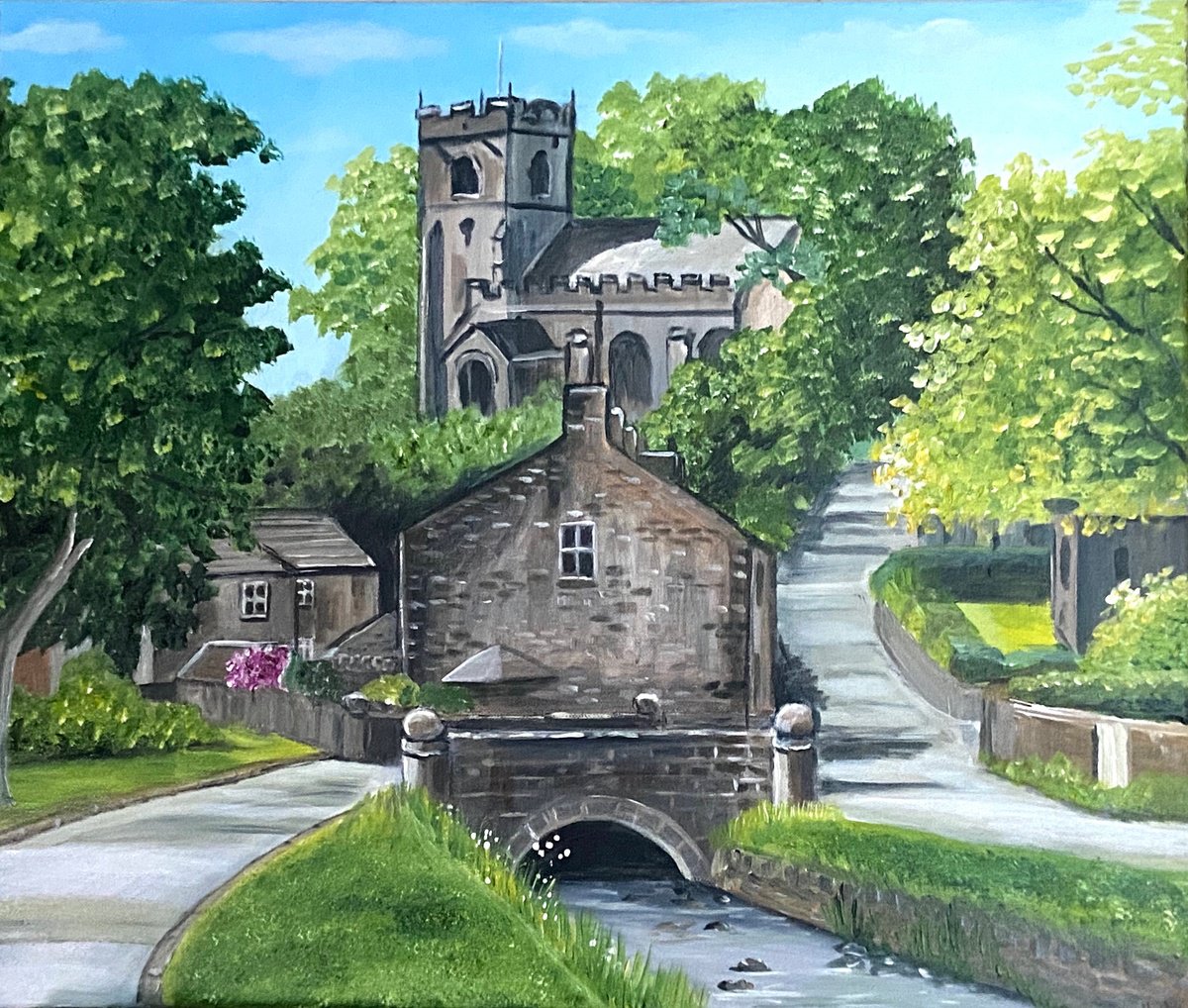 Impressionistic Landscape Acrylic Painting By Aisha Haider, 24 X 20, Downham Village, Original Artwork