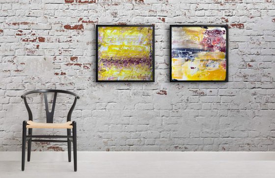 "What Are You, Yellow?" - Save As A Series - Original PMS Abstract Diptych Acrylic Paintings On Reclaimed Wood - 52" x 26"