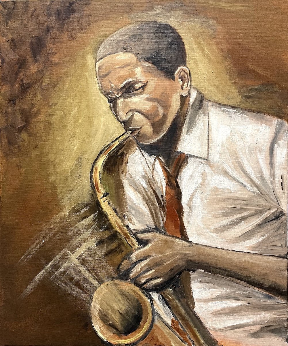 Impressionistic Portrait Oil Painting By Aisha Haider, 20 X 24, The Jazz Player, Original Artwork