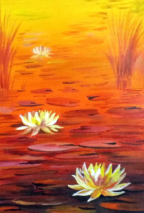Beauty of Sunset Pond & Lotus by Samiran Sarkar