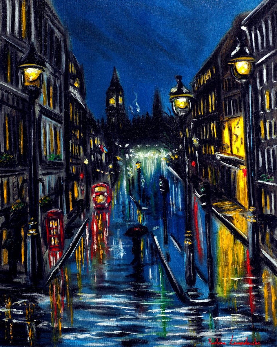 Impressionistic Cityscapes Oil Painting By Ruslana Levandovska, 24 X 30", Evening London, Original Artwork