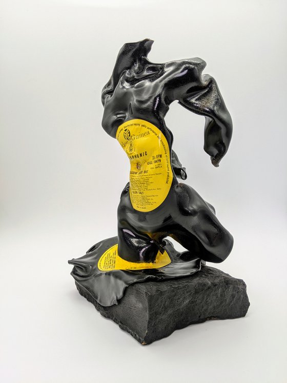 Glasgow/Rolling Stones Vinyl Music Record Sculpture on Stone in yellow and black
