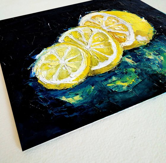 Lemon Painting Original Art Fruit Artwork Citrus Wall Art Small Kitchen Decor