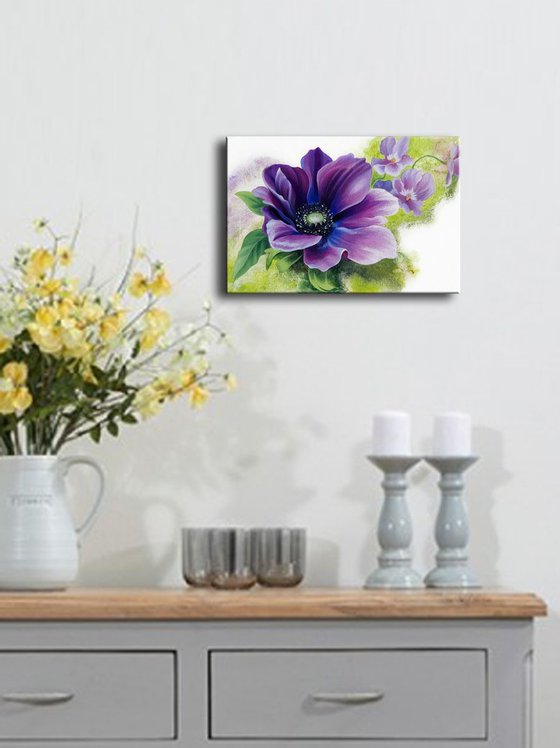 Acrylic small floral painting, mixed-media flowers art, gift for woman