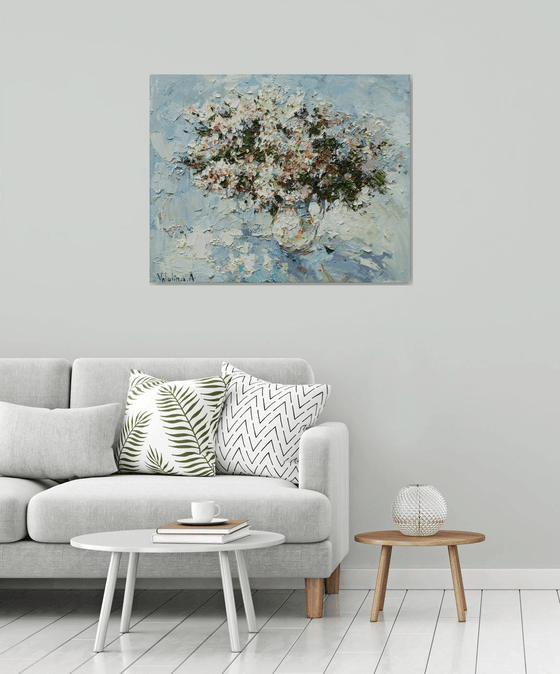 White flowers Original Oil painting 100 x 80 cm