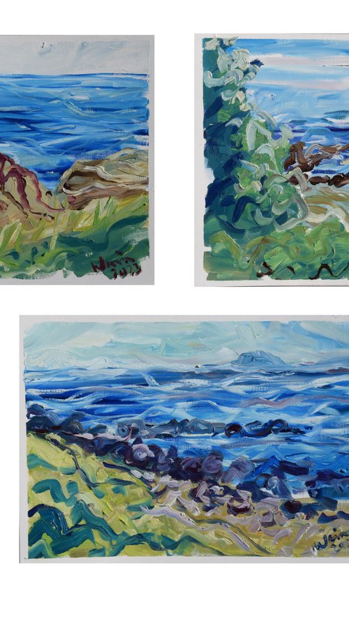 Set of 3 paintings - Playa de los Toros, Manilva by Kirsty Wain