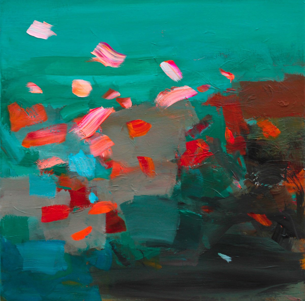 Expressive Abstract Acrylic Painting By Ute Laum, 20 X 20", Sparks Ii, Original Artwork