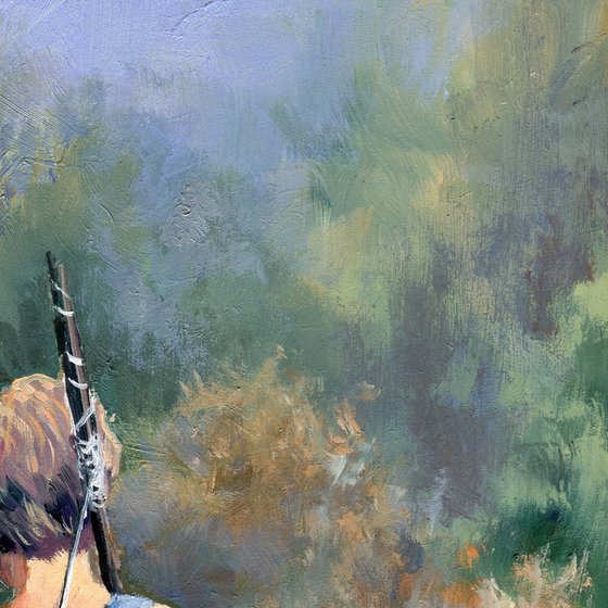 Boy fishing oil painting, 'Happy summer days'.