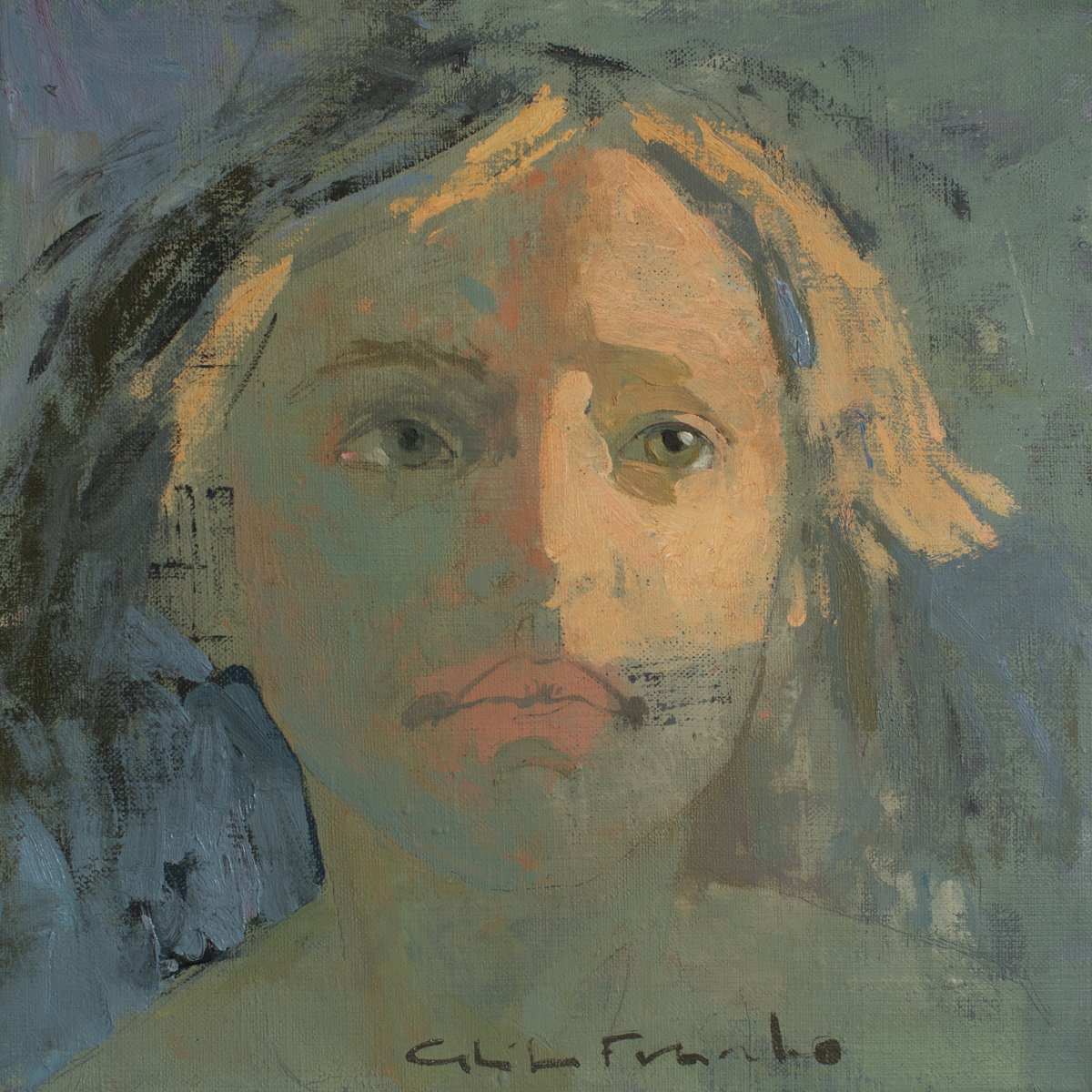 Impressionistic Portrait Oil Painting By Glib Franko, 12 X 12, Light And Gaze [Solia], Original Artwork