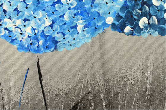 Blue Hydrangea - Abstract acrylic painting, Abstract Flowers