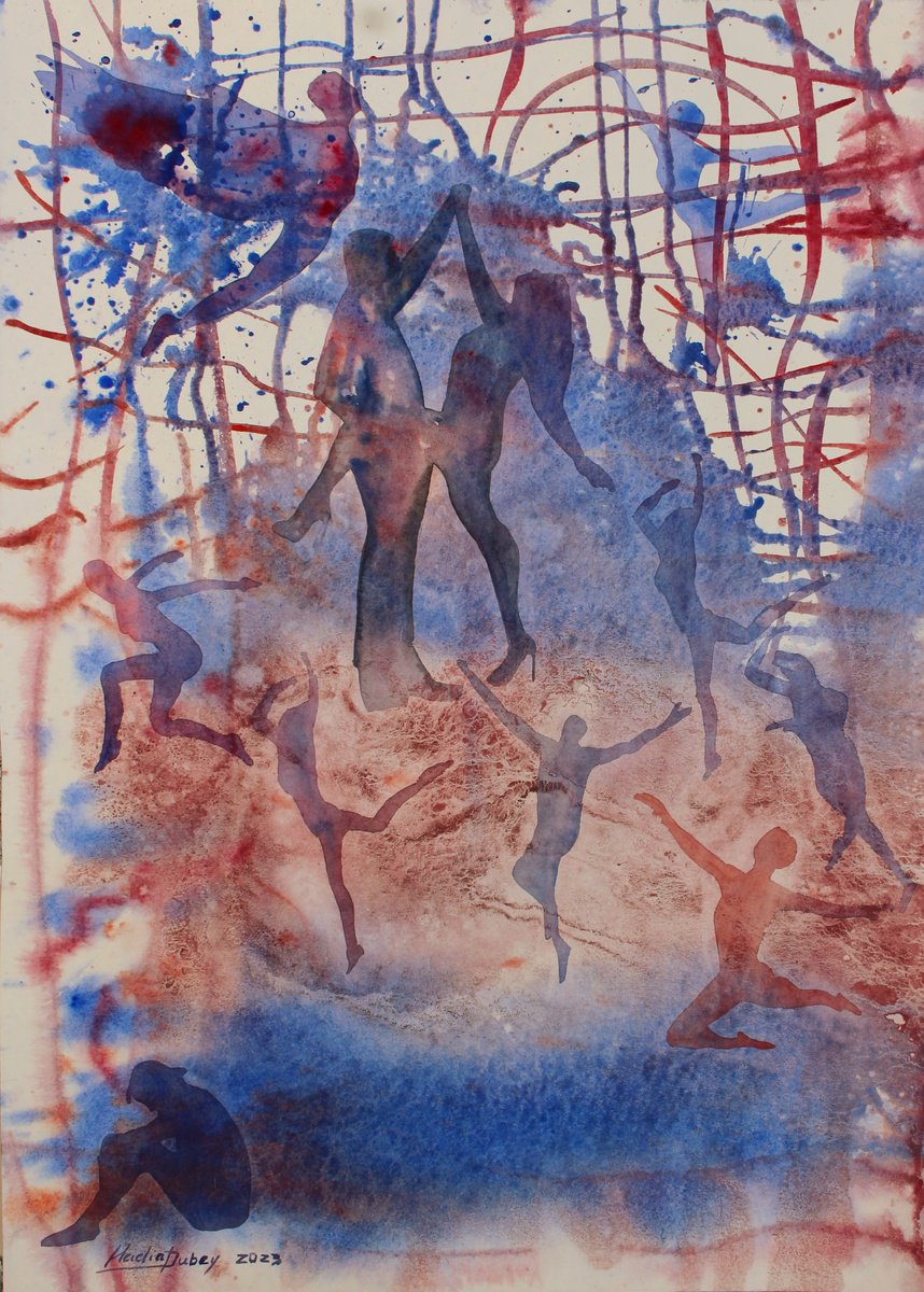 Impressionistic Portrait Watercolour By Nadiia Dubei, 20 X 28", The Dance Of Life, Original Artwork