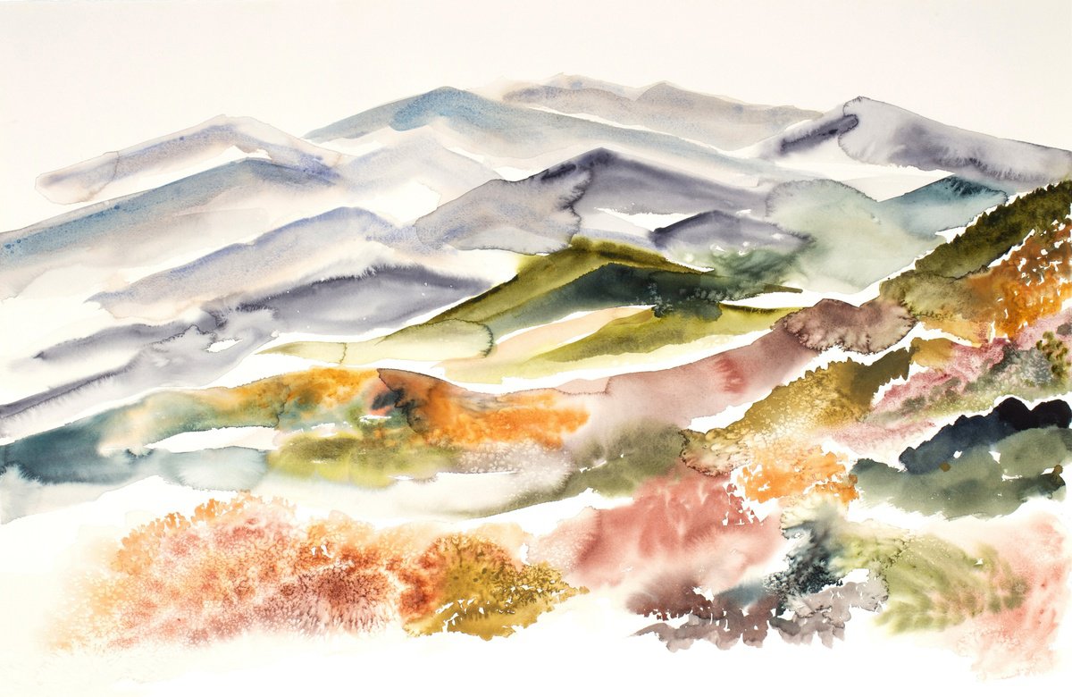 Expressive Landscape Watercolour By Elizabeth Becker, 40 X 26, Autumnal No. 11, Original Artwork