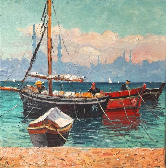 Boats moored, Istanbul