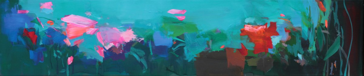 Expressive Botanical Acrylic Painting By Ute Laum, 55 X 12", My Favorite Things Ii, Original Artwork