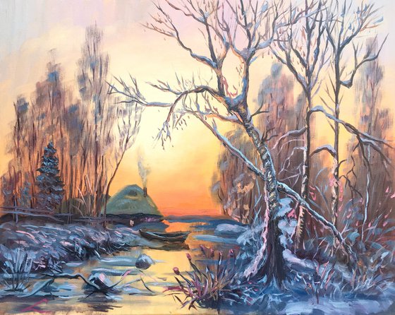 Winter scene at sunset