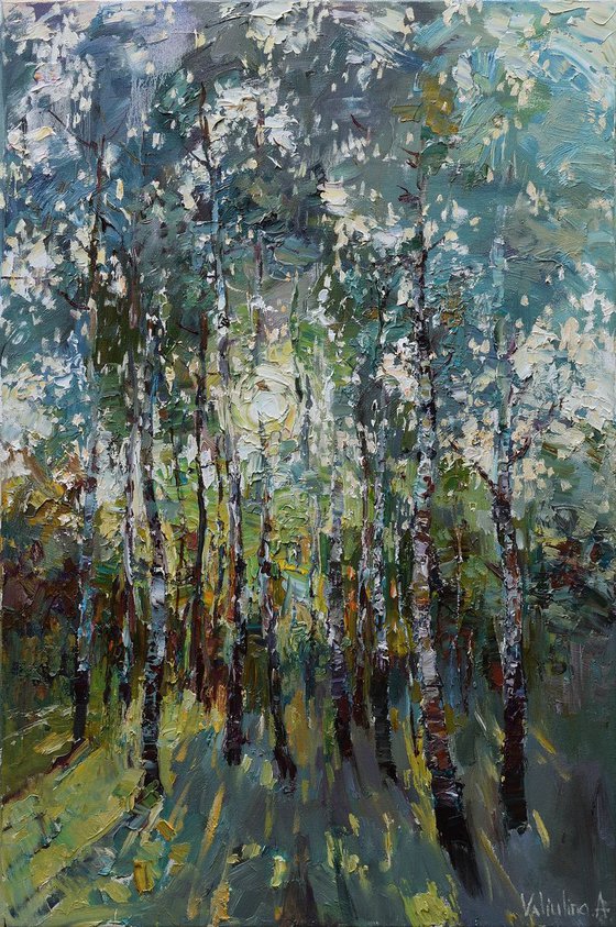 Birch trees Original Oil painting 60 x 90 cm FREE SHIPPING