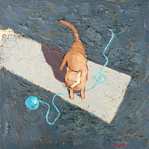 Cat With A Ball Of Yarn by Rick Paller