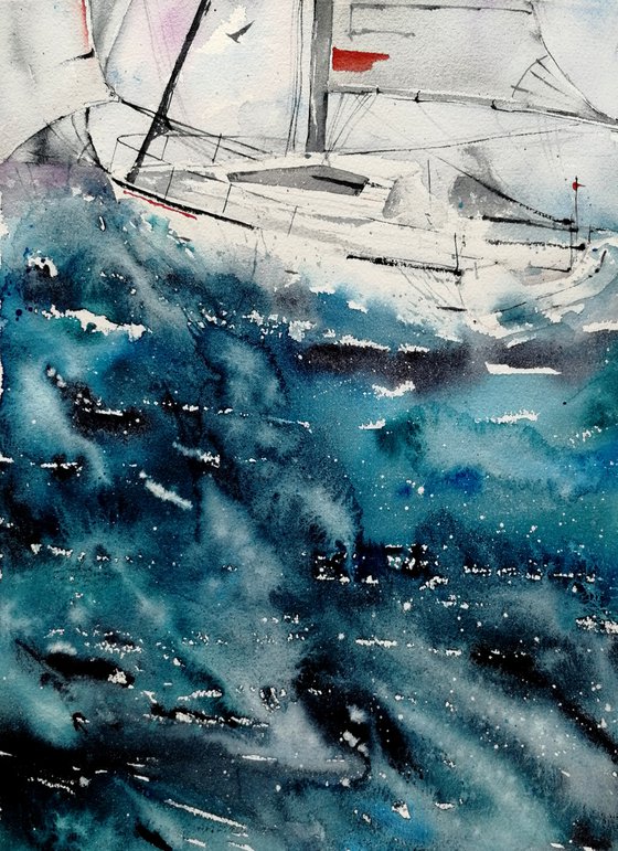 Sailboat painting. Seascape