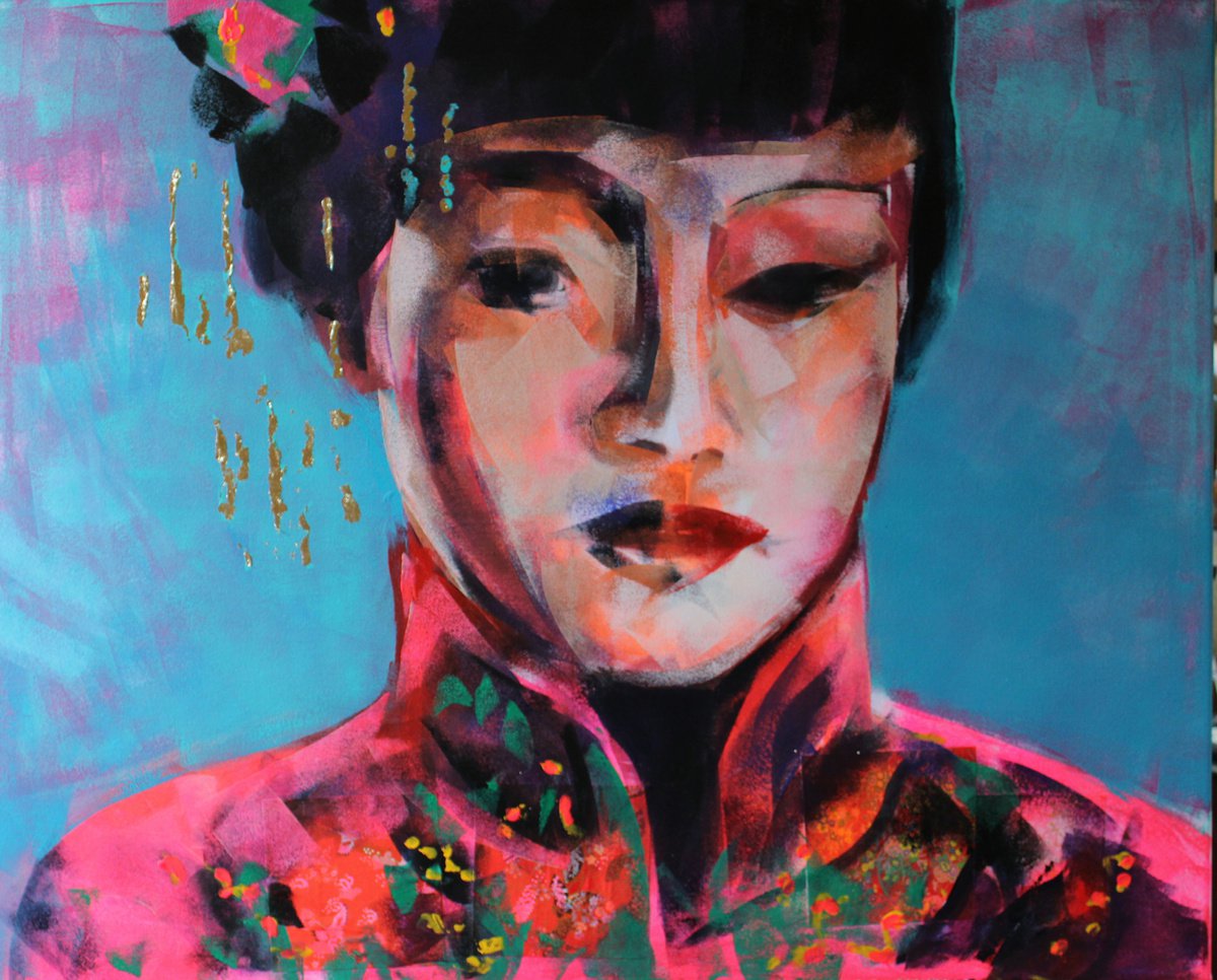 Expressive Portrait Acrylic Painting By Marina Del Pozo, 39 X 31", Respect 3, Original Artwork