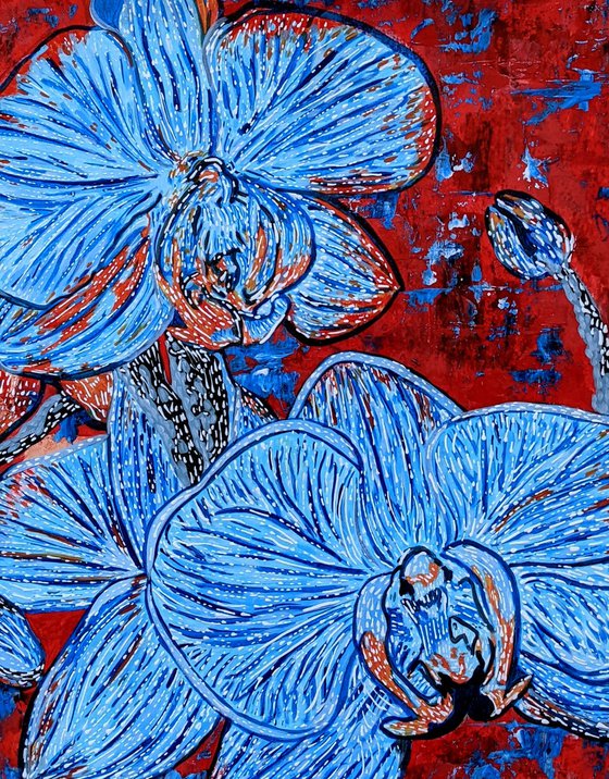 Cherry Blue - Acrylic Flower Painting