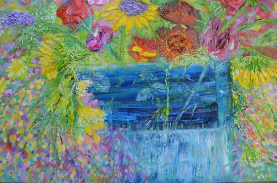 Sunflowers,Stocks and Roses Oil Painting