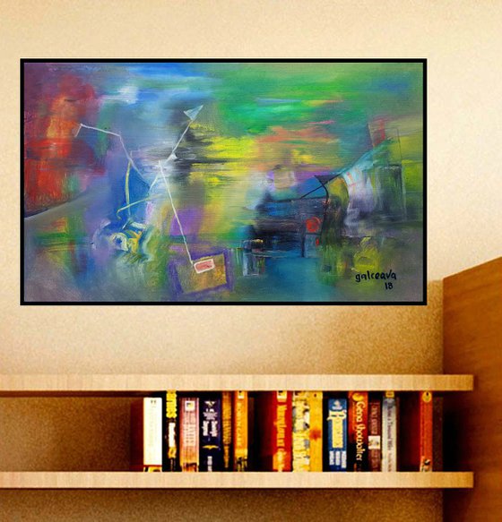 Before Sunset, Abstract Landscape, Oil Canvas, Modern painting, Rainbow tones,  Cozy House decor