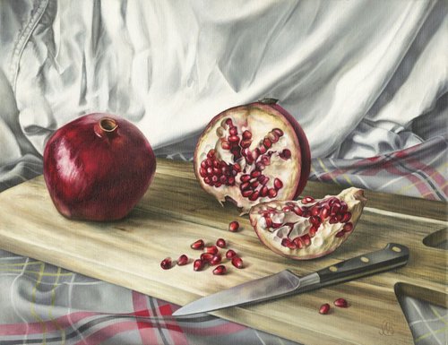 Pomegranates on an Acacia Board by Natalia Beccher