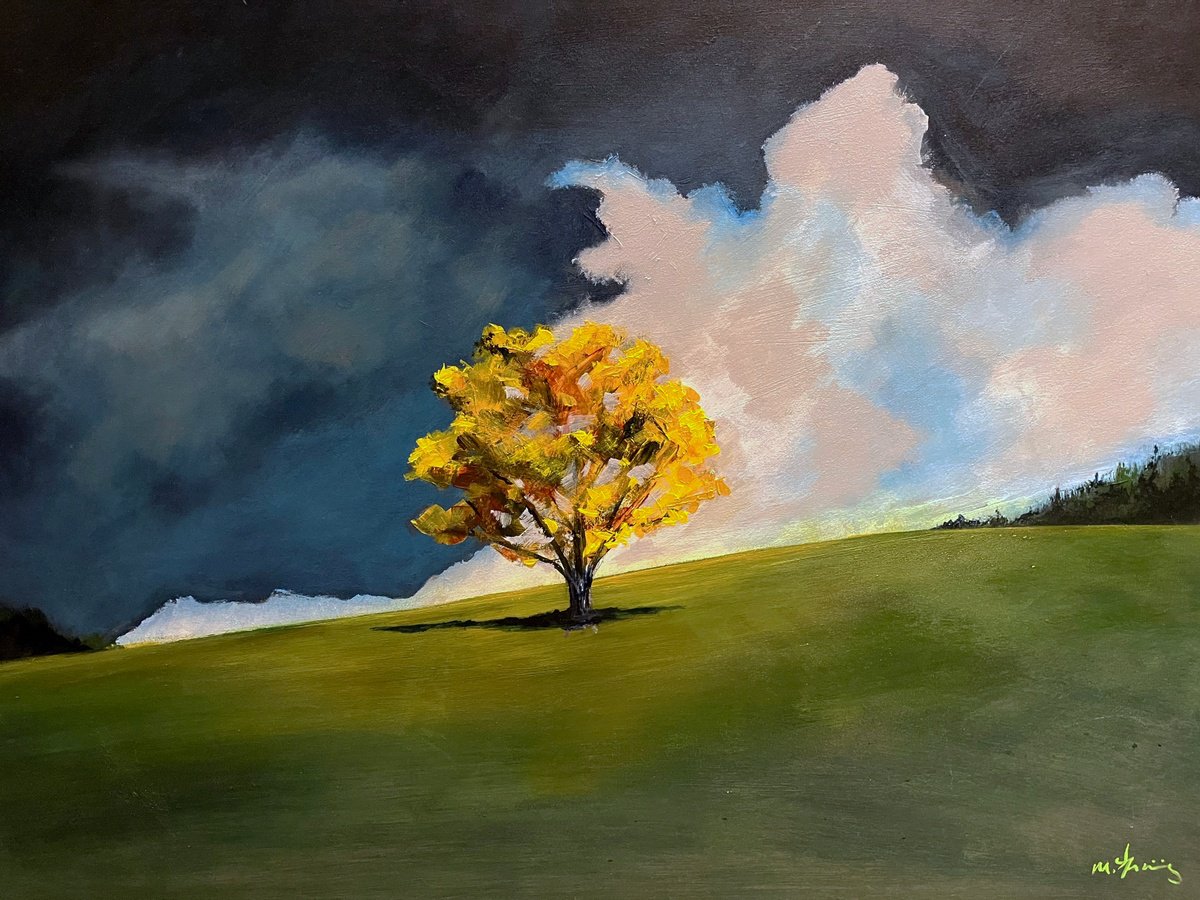 Photorealistic Landscape Acrylic Painting By Mark Skirving, 24 X 17", Yellow, Original Artwork