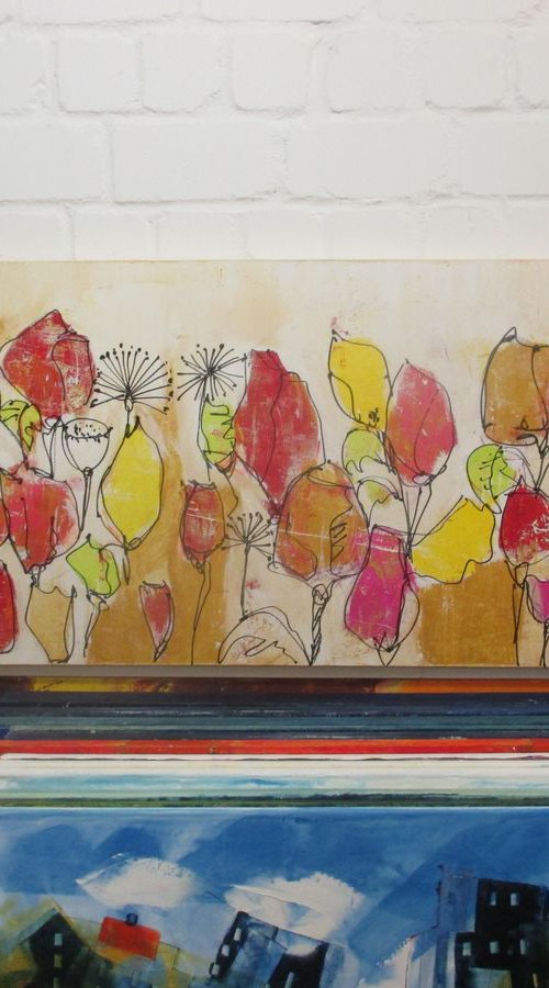 spring flowerpower acrylpainting 23,6 x 55,1 inch by Sonja Zeltner-Müller