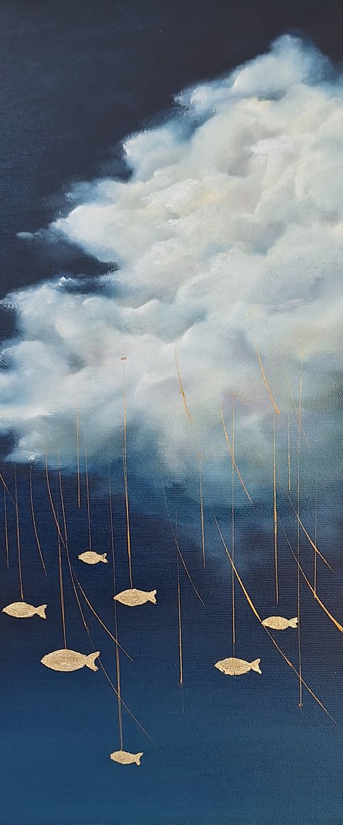 Dreamy Sky with Surreal Golden Fish by Natalia Langenberg