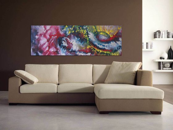 Antique - 120x40 cm,  Original abstract painting, oil on canvas
