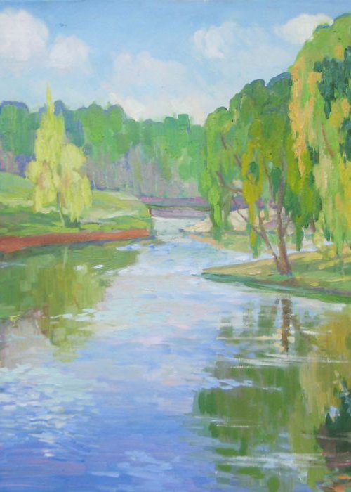 Willows over the river - Original oil painting (2016) by Svetlana Norel