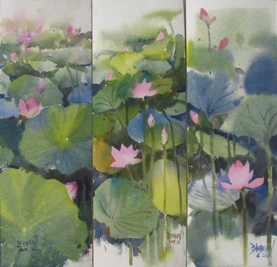 Triptych of Lotus Composition