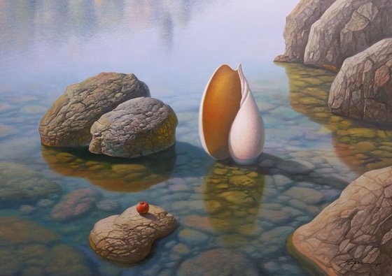 Seashell And Red Apple, 28x40