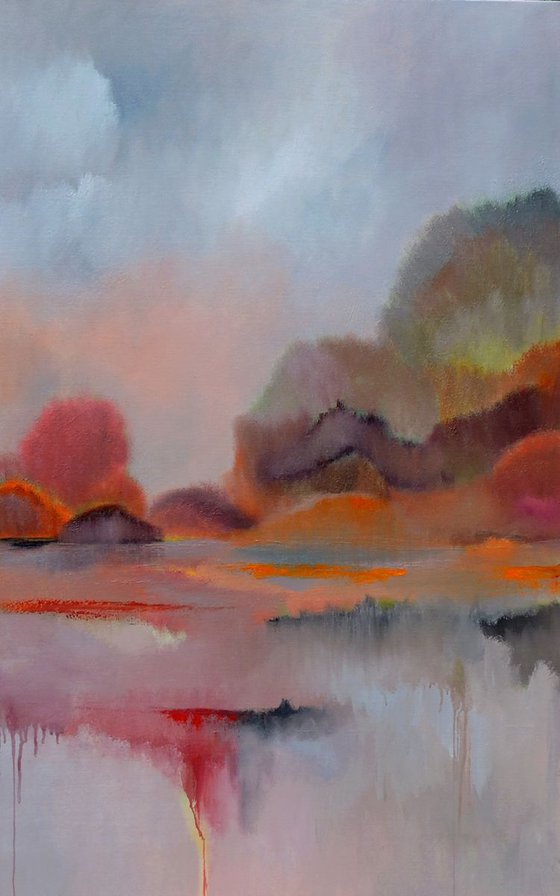 Foggy Autumn.Large painting, 30" x 48".