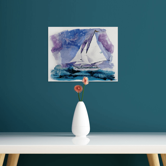 Sailboat painting. Seascape