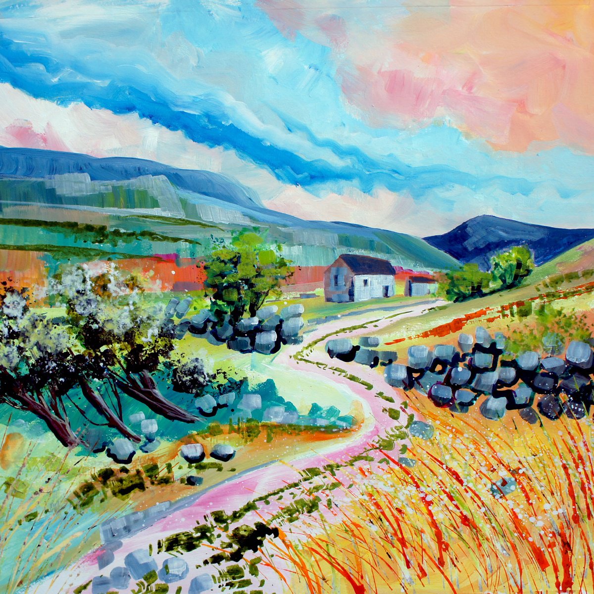 Footpath To The Barn By Julia Rigby, 24 X 24, Artwork For Sale On Artfinder