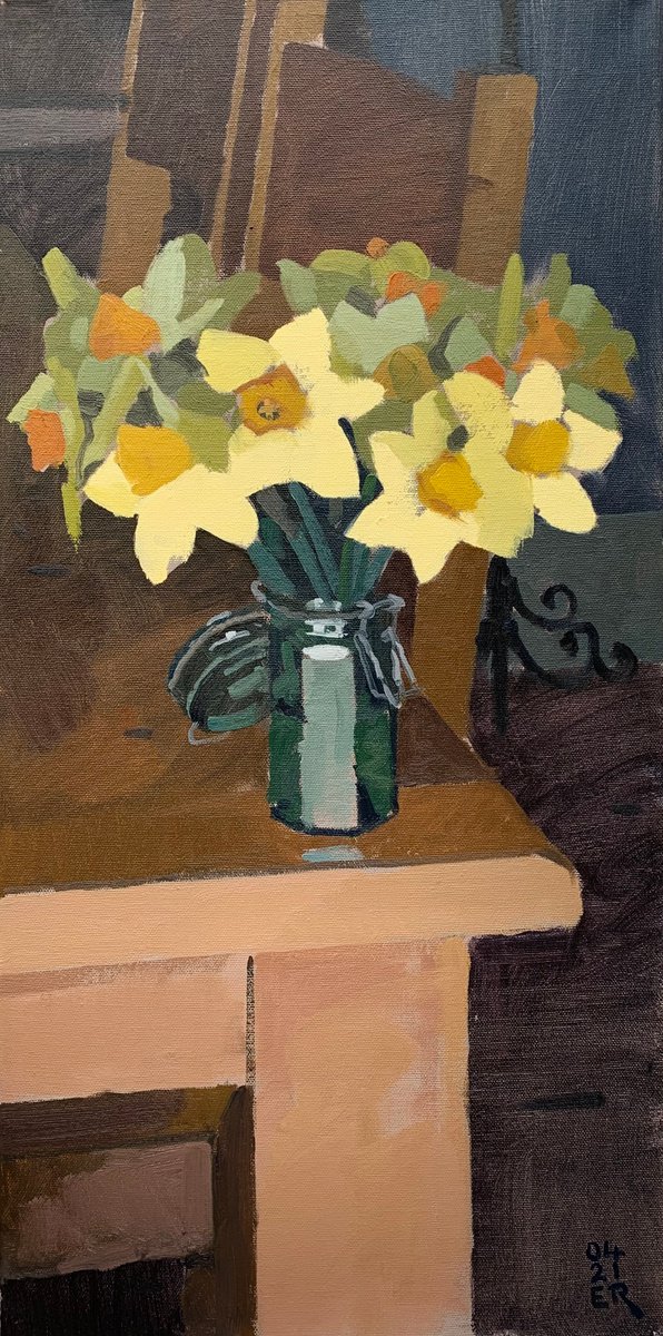 Bright Daffodils Against Dark Oak by Elliot Roworth