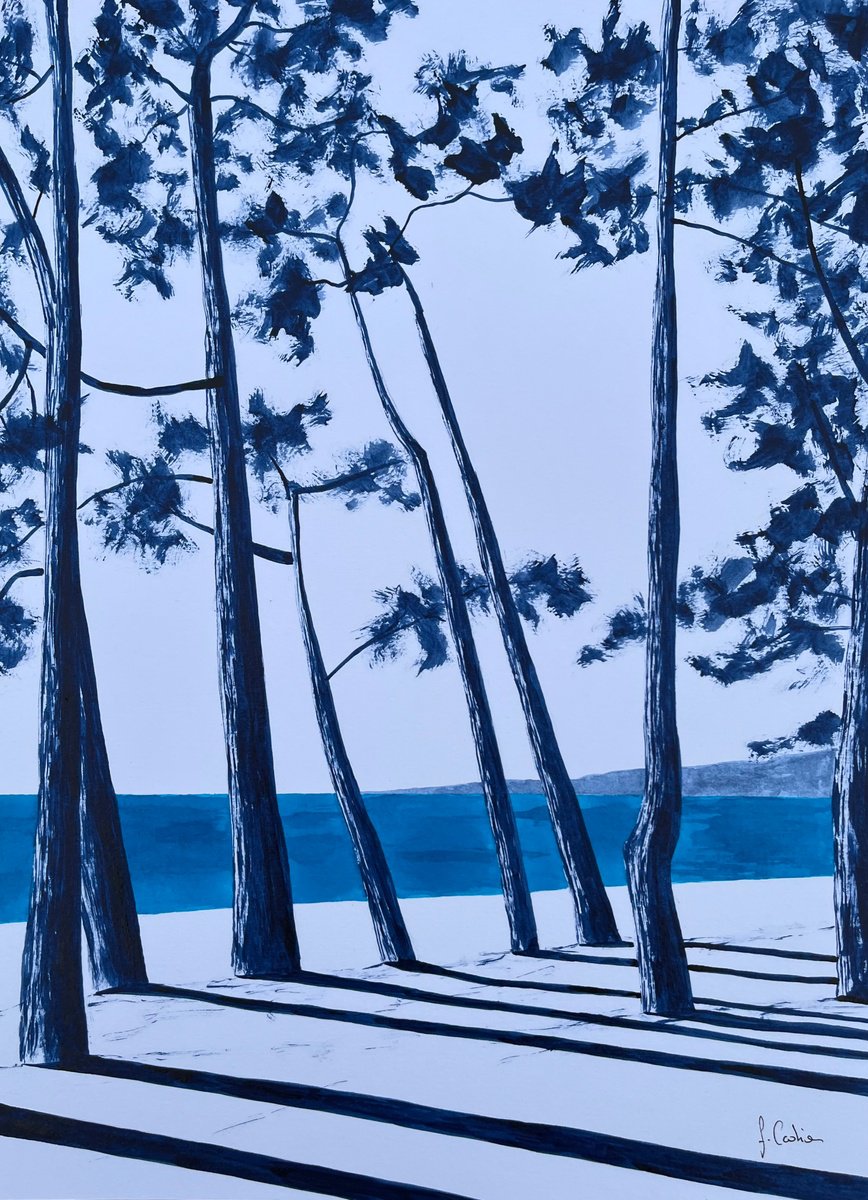 Impressionistic Landscape Painting By Cadiou Frederic, 13 X 17, Cap Coz Beach, Original Artwork