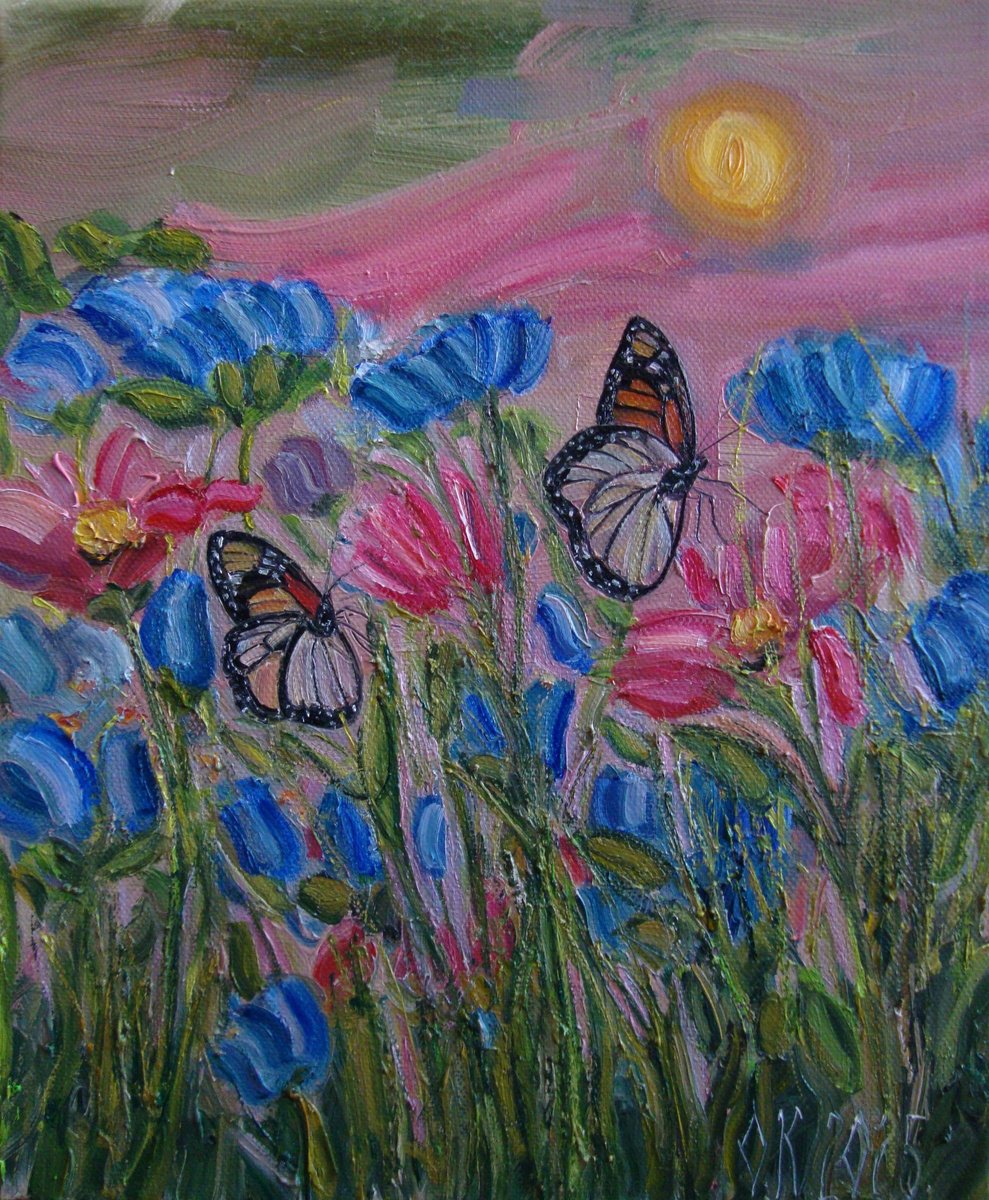 Impressionistic Botanical Oil Painting By Olga Knezevic, 10 X 12", Happy Little Garden, Original Artwork